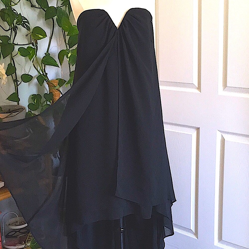 ⚡️🍷Formal Black Strapless CITY CHIC Maxi Dress Hi-Low Black Tie Wedding ⚡️🍷✨